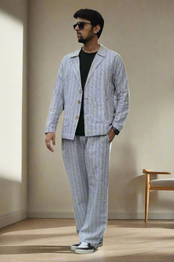 
                      
                        Black Stripe Cotton Blazer
                      
                    