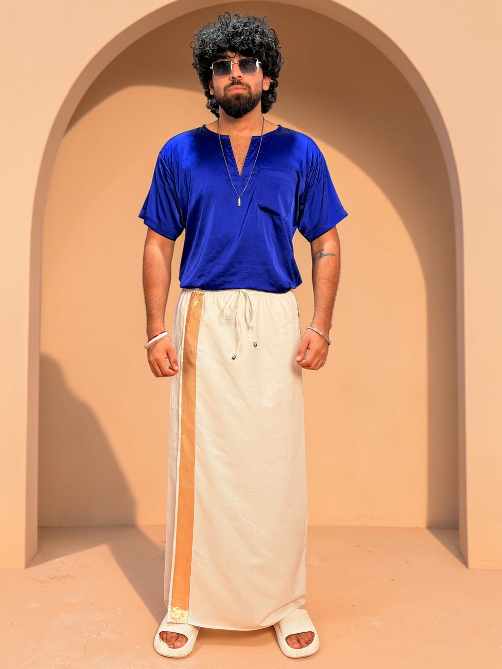 Men Royal Blue Colour Satin Silk Kurta