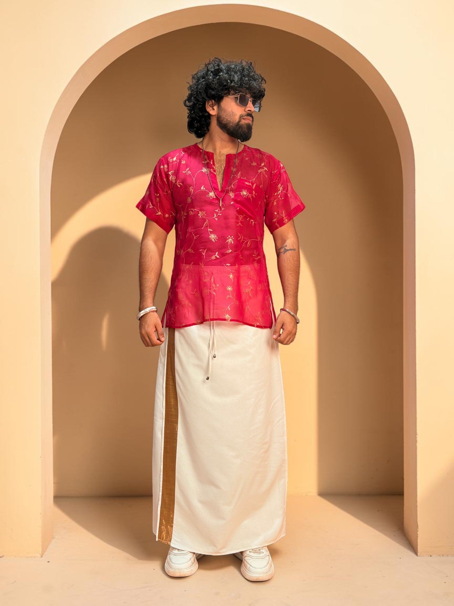 Men Silk Rani Pink Colour Kurta.