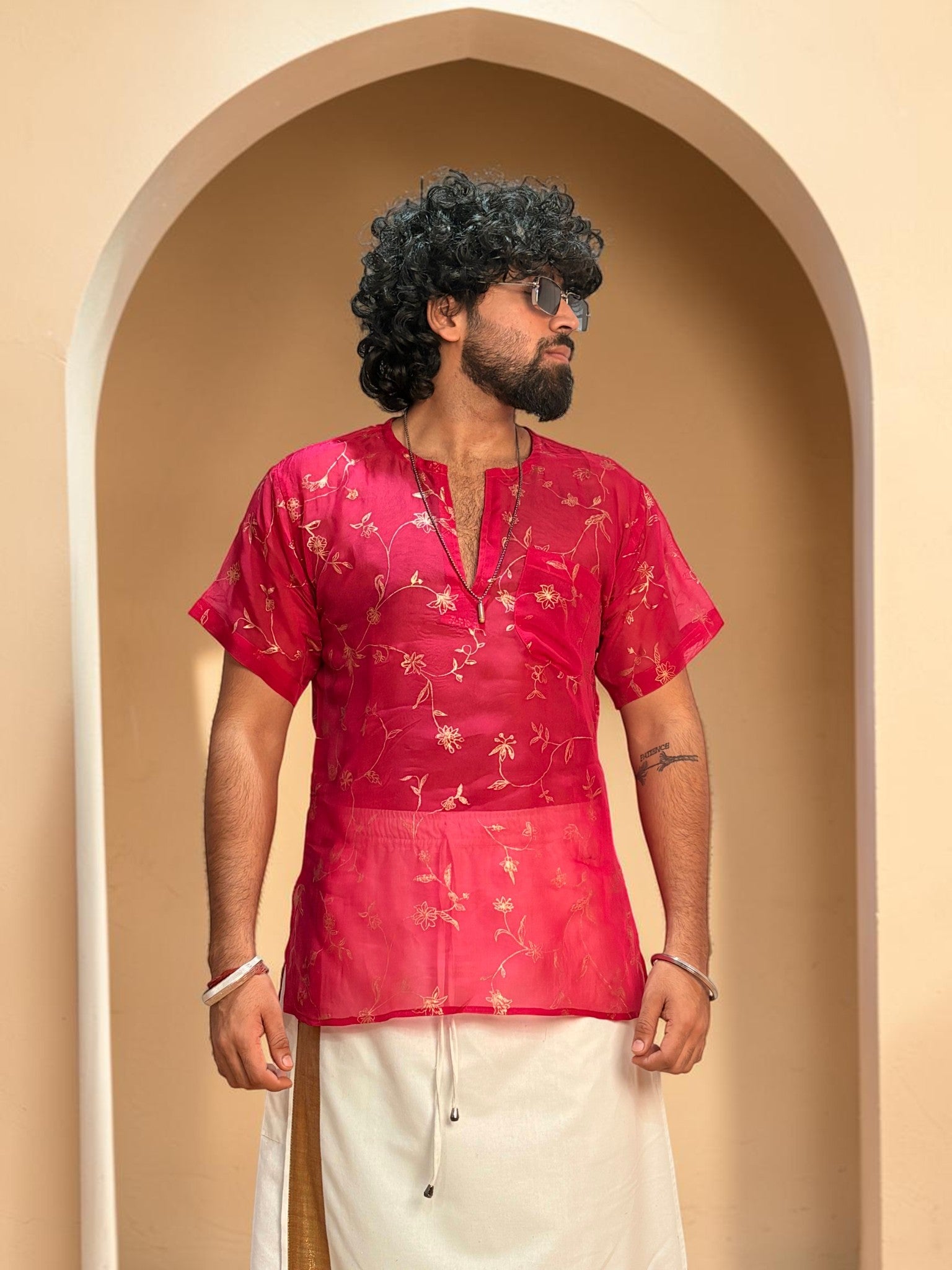 Men Silk Rani Pink Colour Kurta.