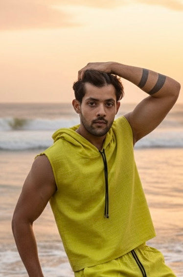 Cotton Lime Green Hoodie Beach for Men