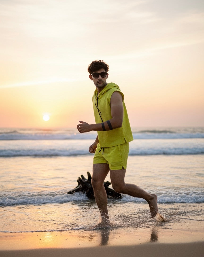 Cotton Lime Green Hoodie Beach for Men