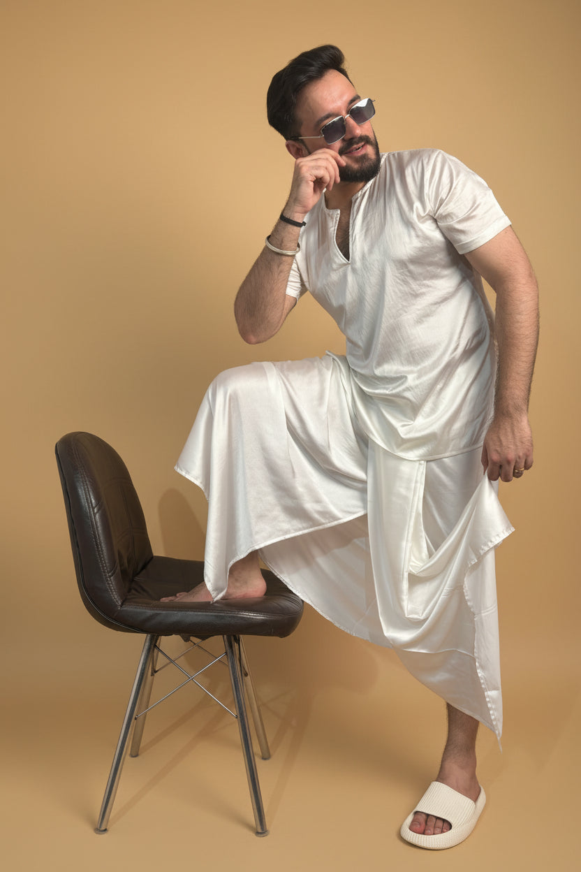 Men White Color Silk Kurta For Men