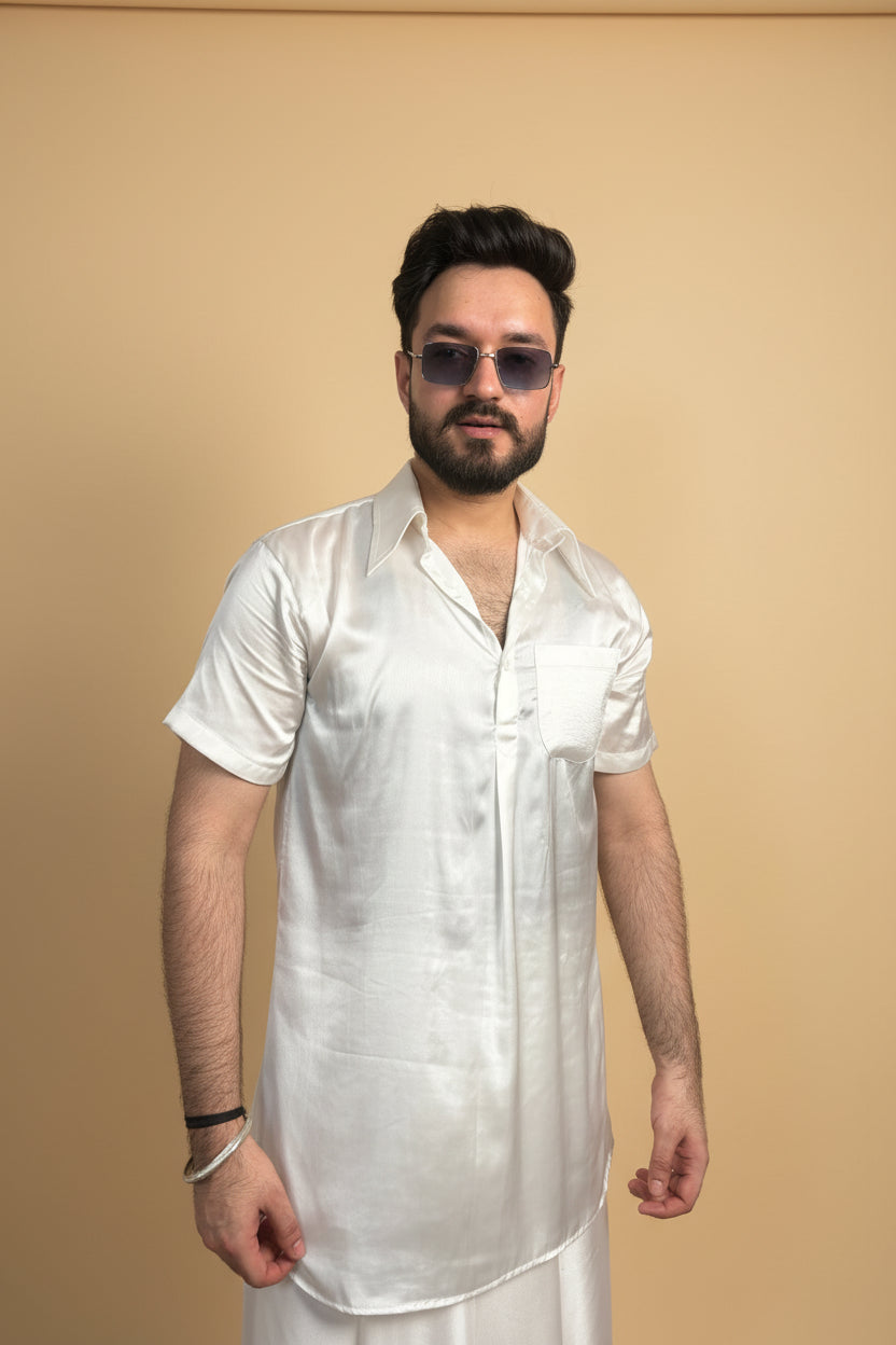 Men White Color Pleated Pajamalungi
