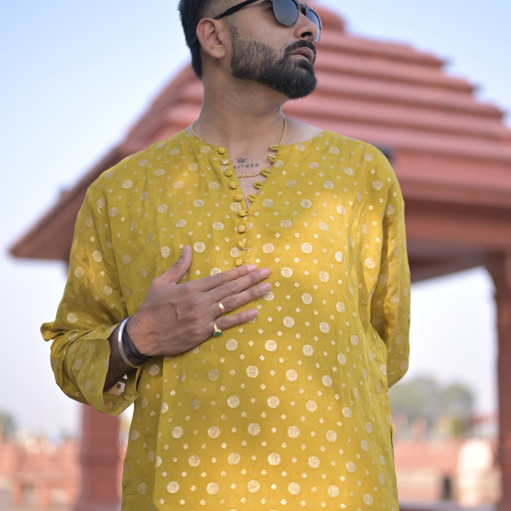 
                      
                        Yellow Viscose chinon jacquard Kurta
                      
                    