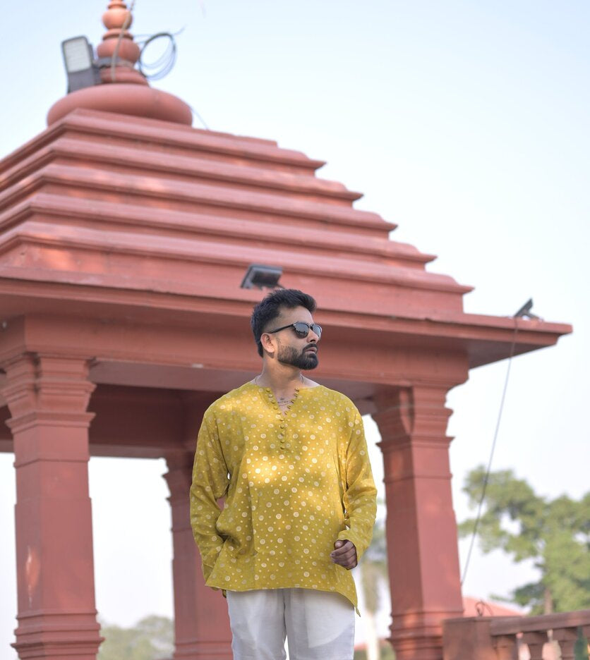 
                      
                        Yellow Viscose chinon jacquard Kurta
                      
                    
