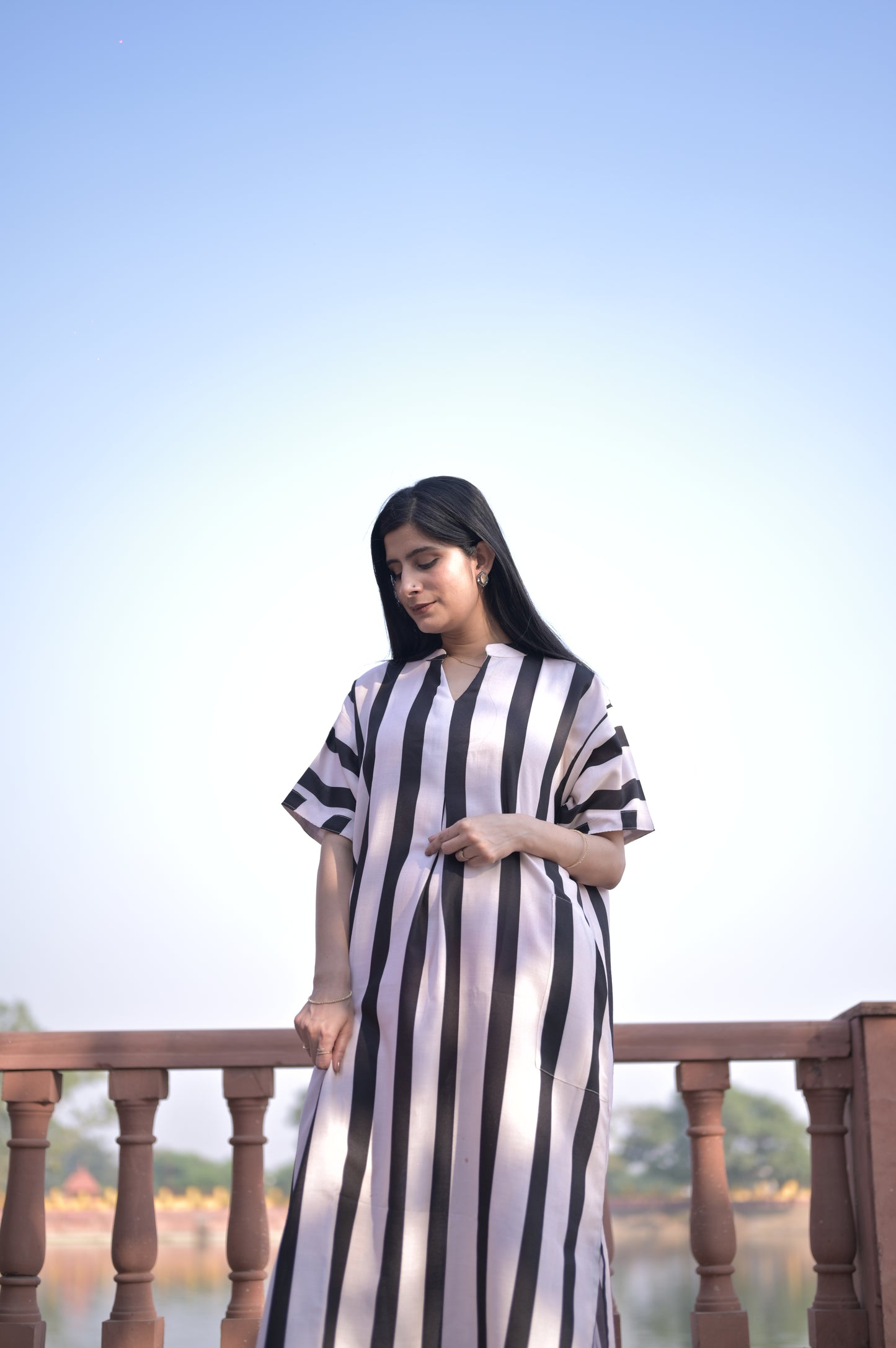 Black & white stripe Digital printed Dress for Women