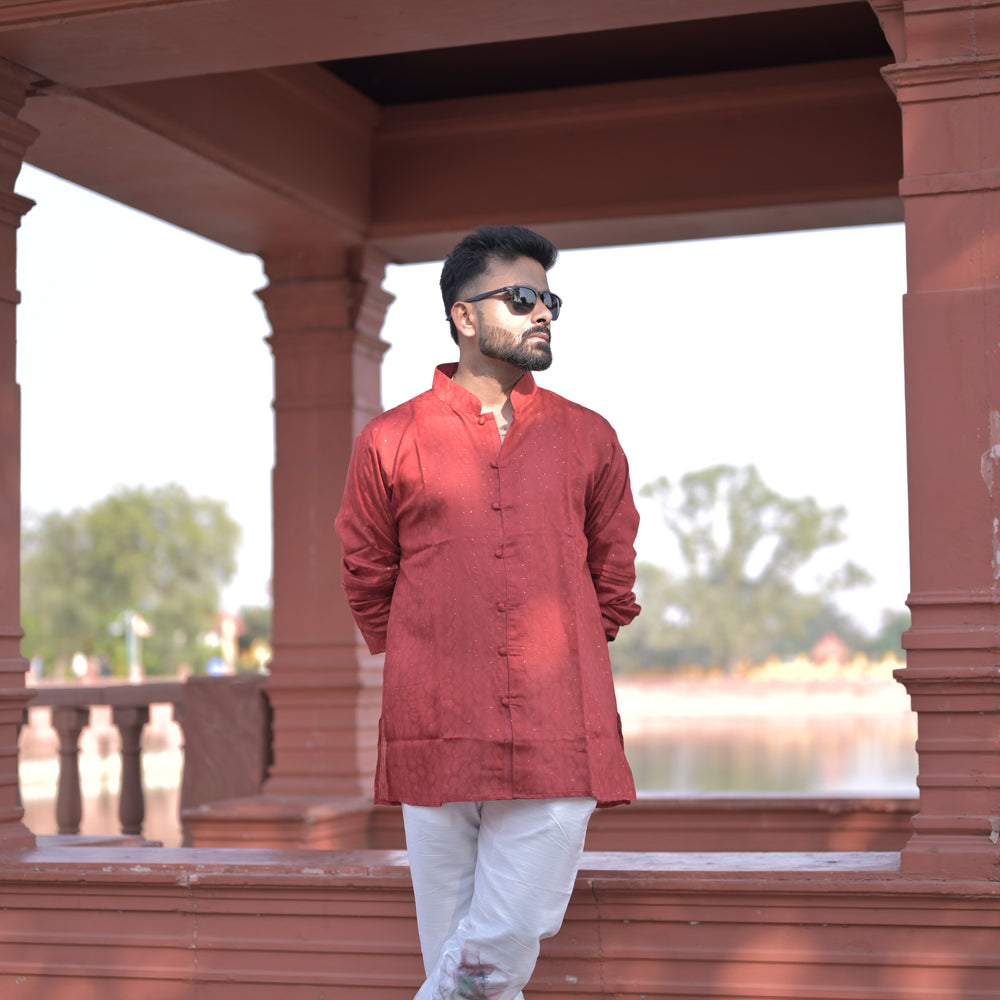 
                      
                        Red viscose chanderi jacquard Kurta
                      
                    