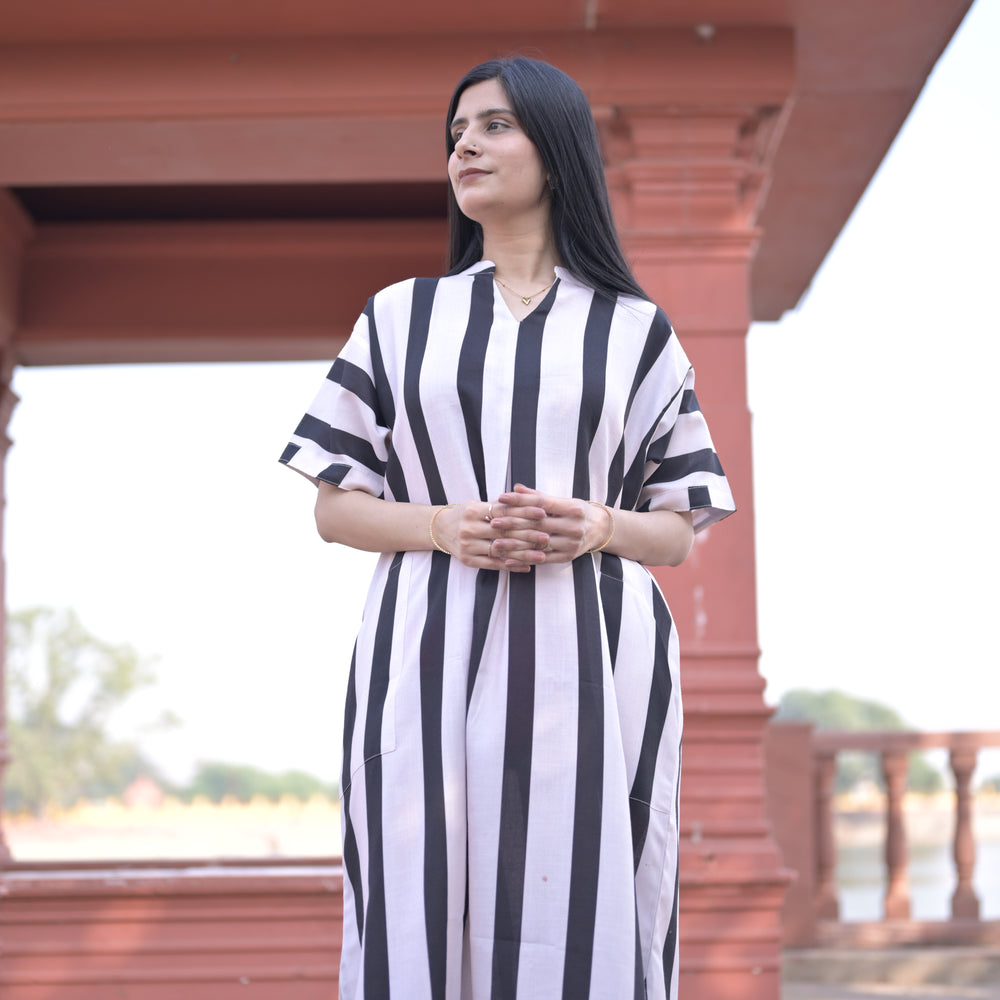 Black & white stripe Digital printed Dress for Women