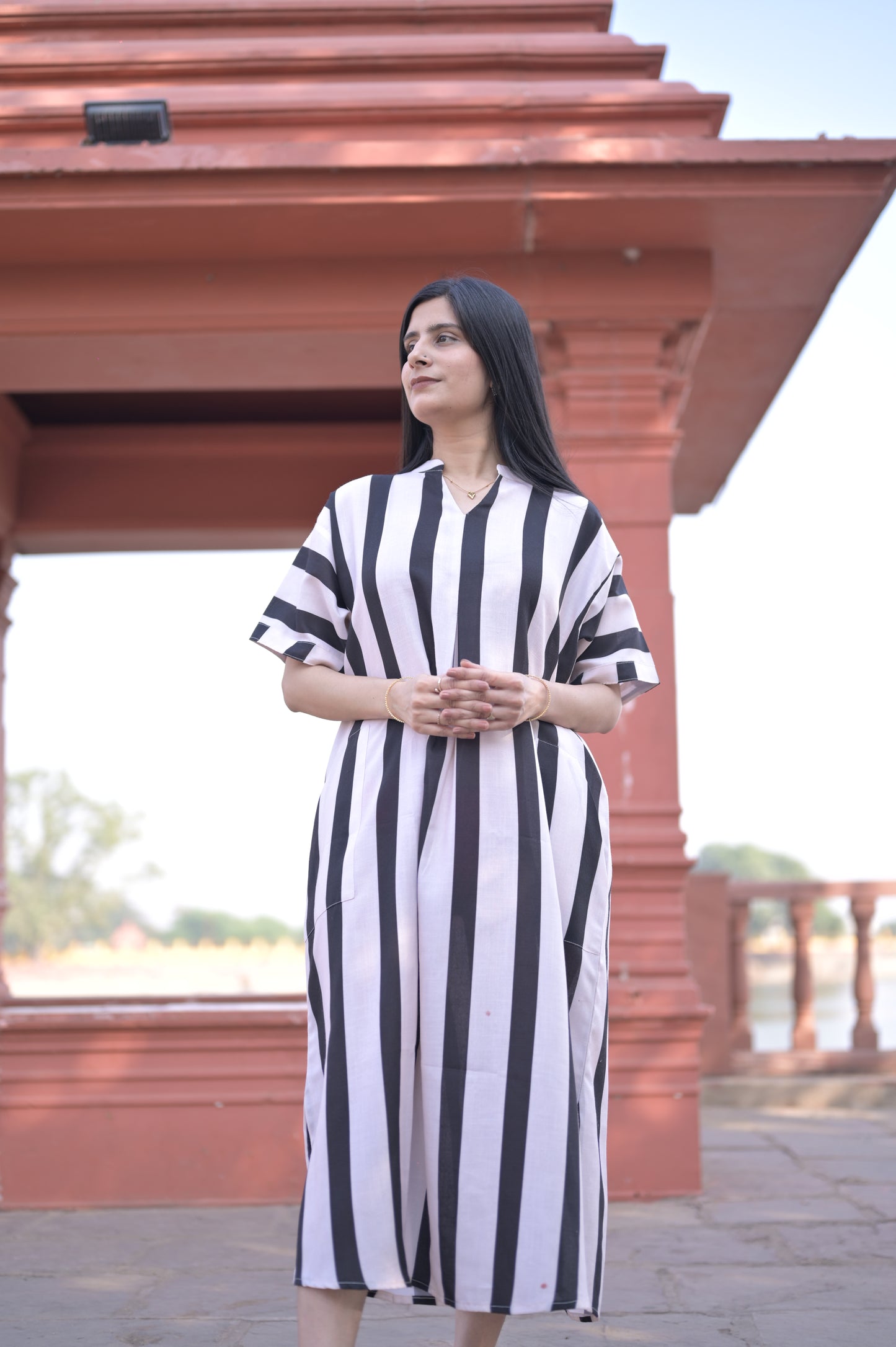 Black & white stripe Digital printed Dress for Women