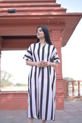 Black & White Stripe Digital Printed Dress For Women