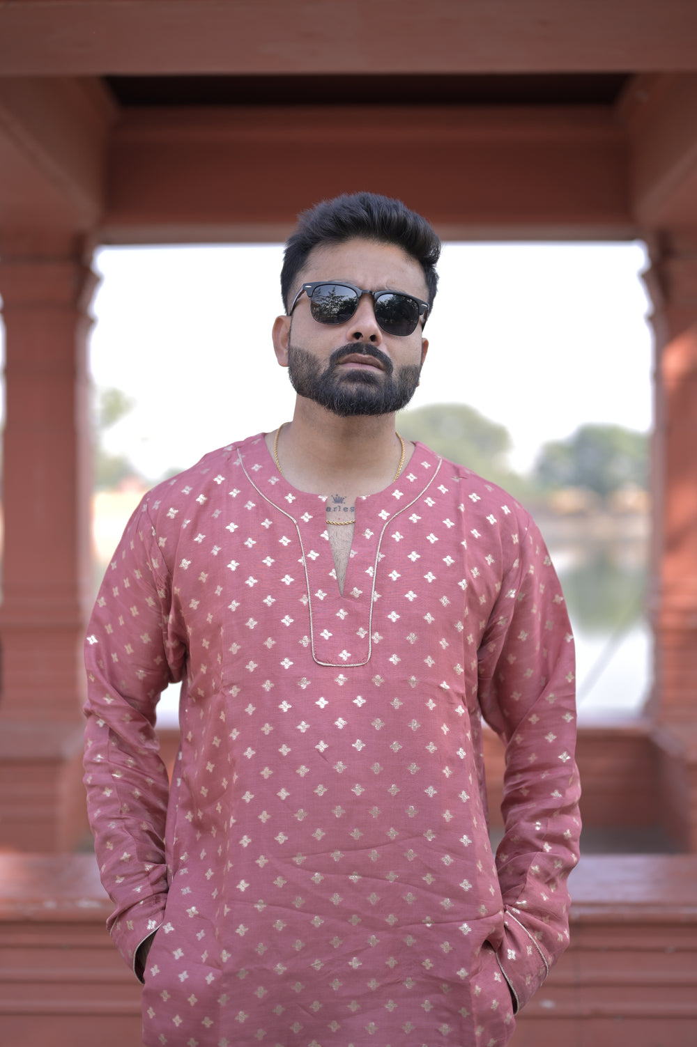 Pink Viscose Russian jacquard Kurta