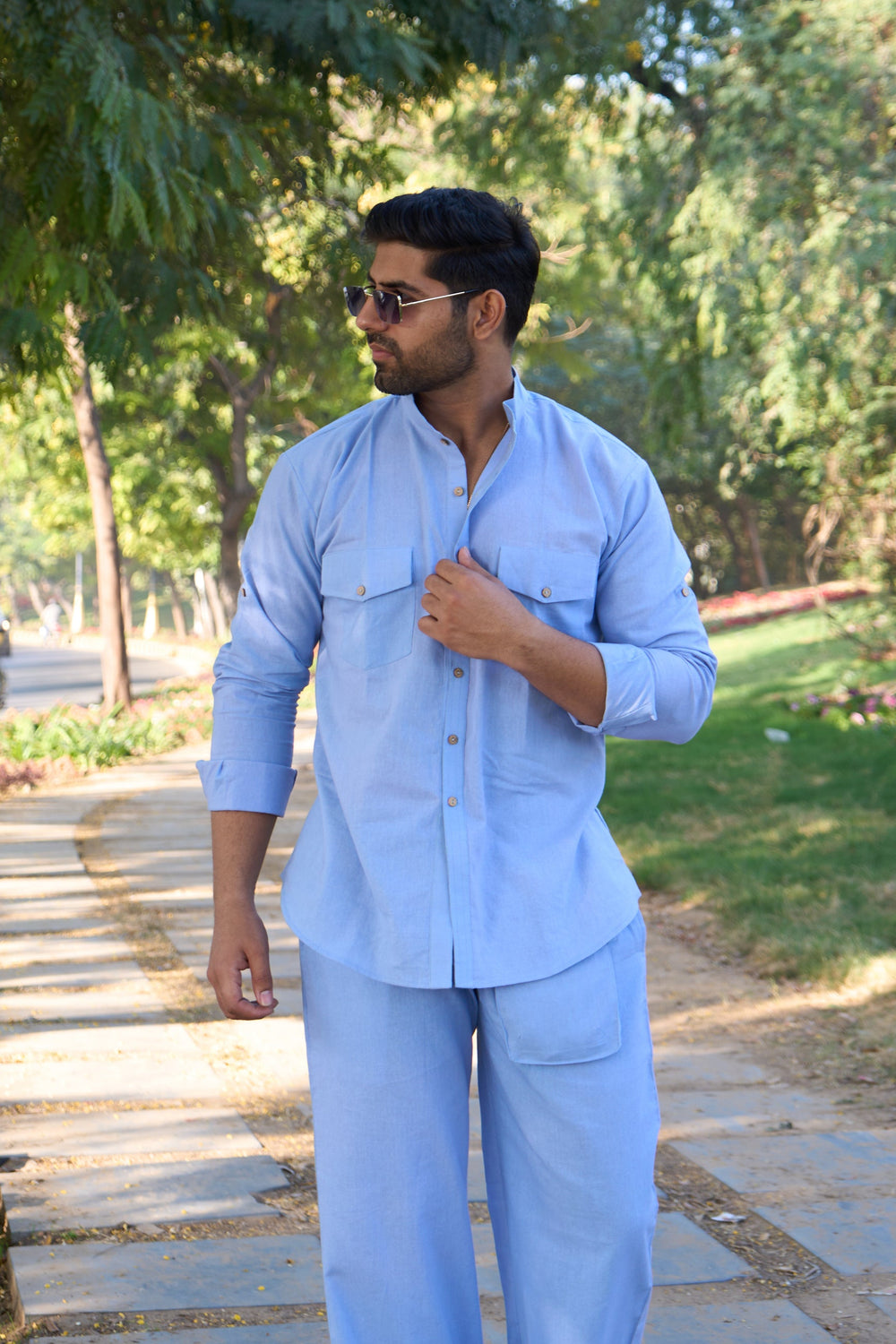 Men’s Solid Light Blue Cotton Kurta