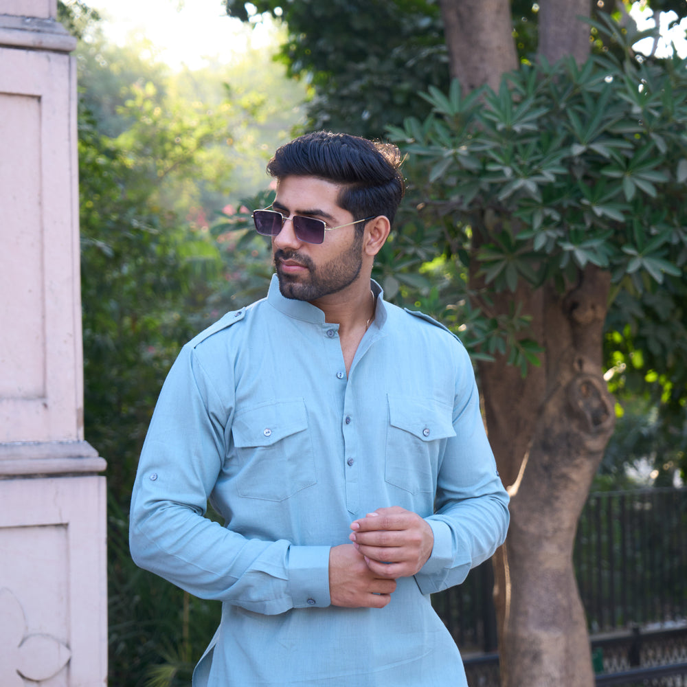 
                      
                        Light Blue Cotton Lining Kurta Pajama Set
                      
                    