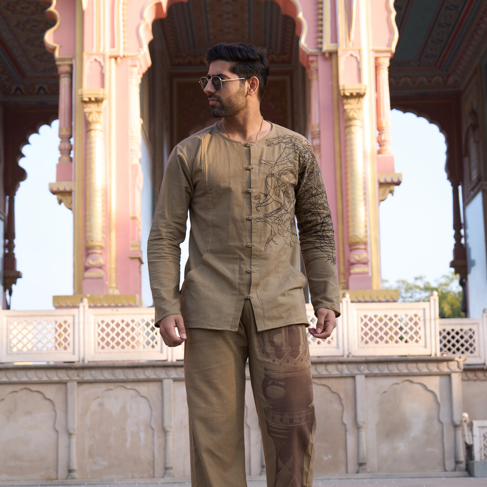 Brown Royal Cotton Kurta & Pajama Set