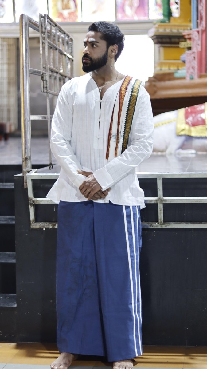 White Self Check Kurta - Nirmal Online