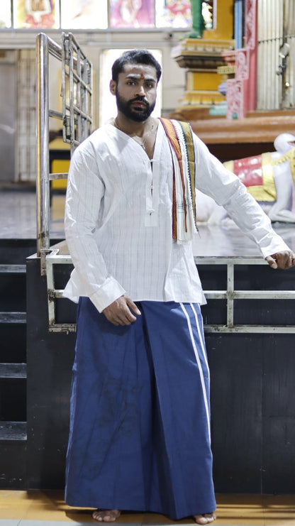 White Self Check Kurta