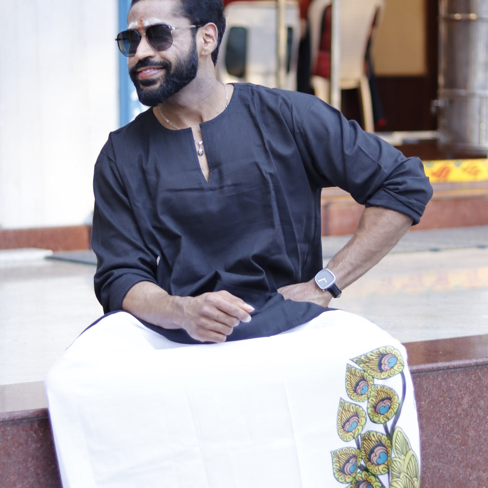 White Pajama Lungi Kurta Set