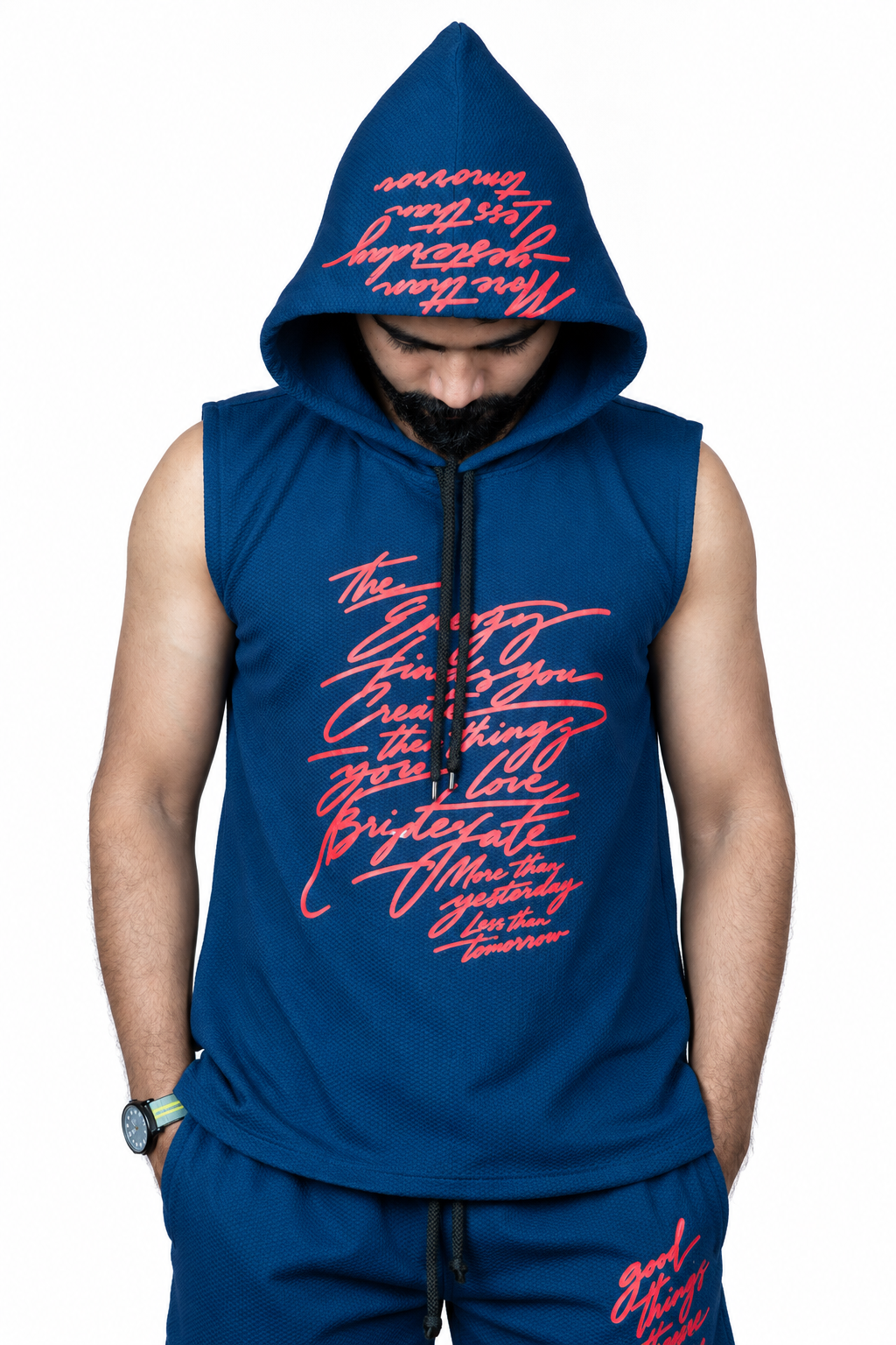 Men’s Blue Graphic Print Sleeveless Hoodie