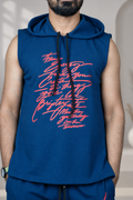 Men’s Blue Graphic Print Sleeveless Hoodie
