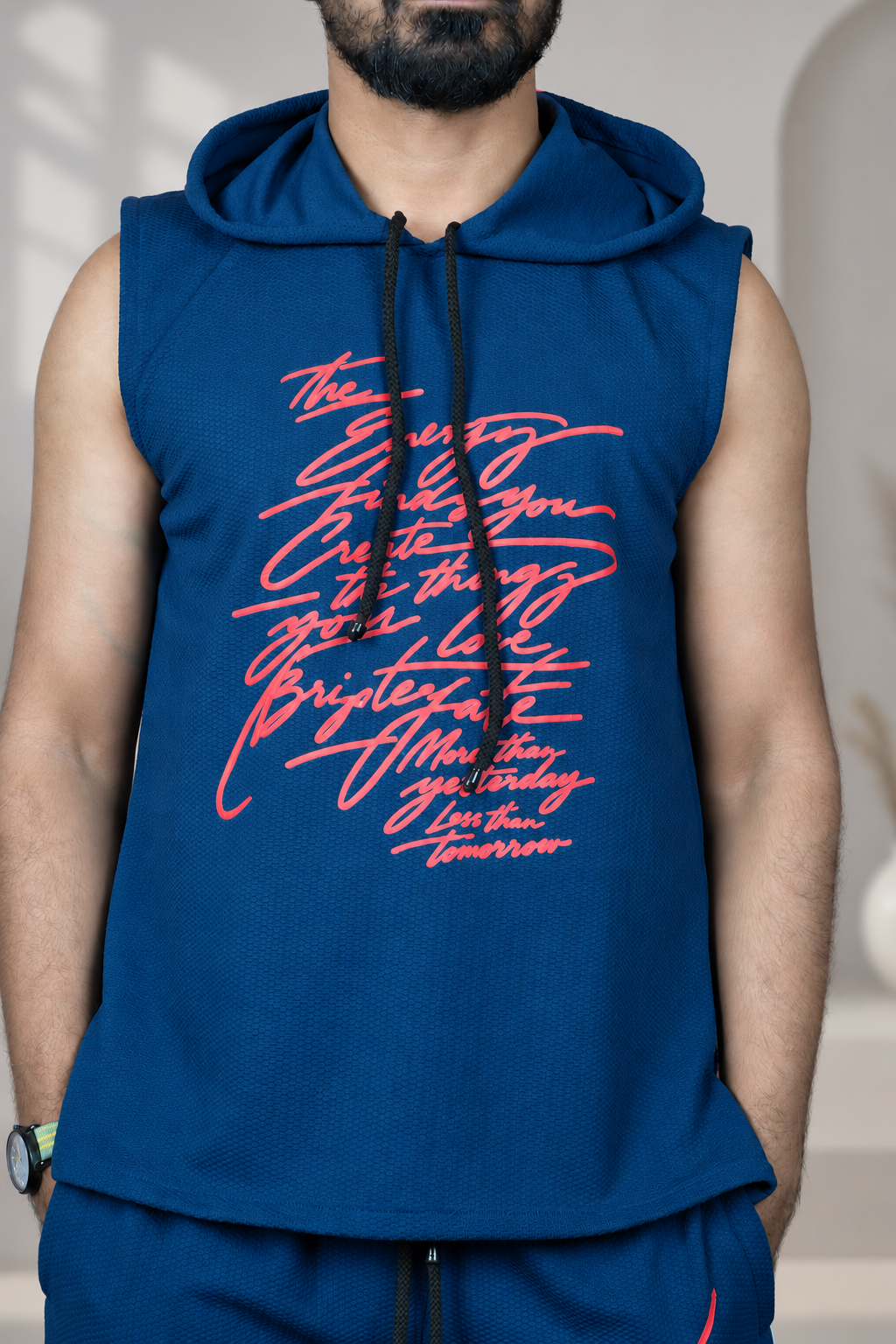 Men’s Blue Graphic Print Sleeveless Hoodie