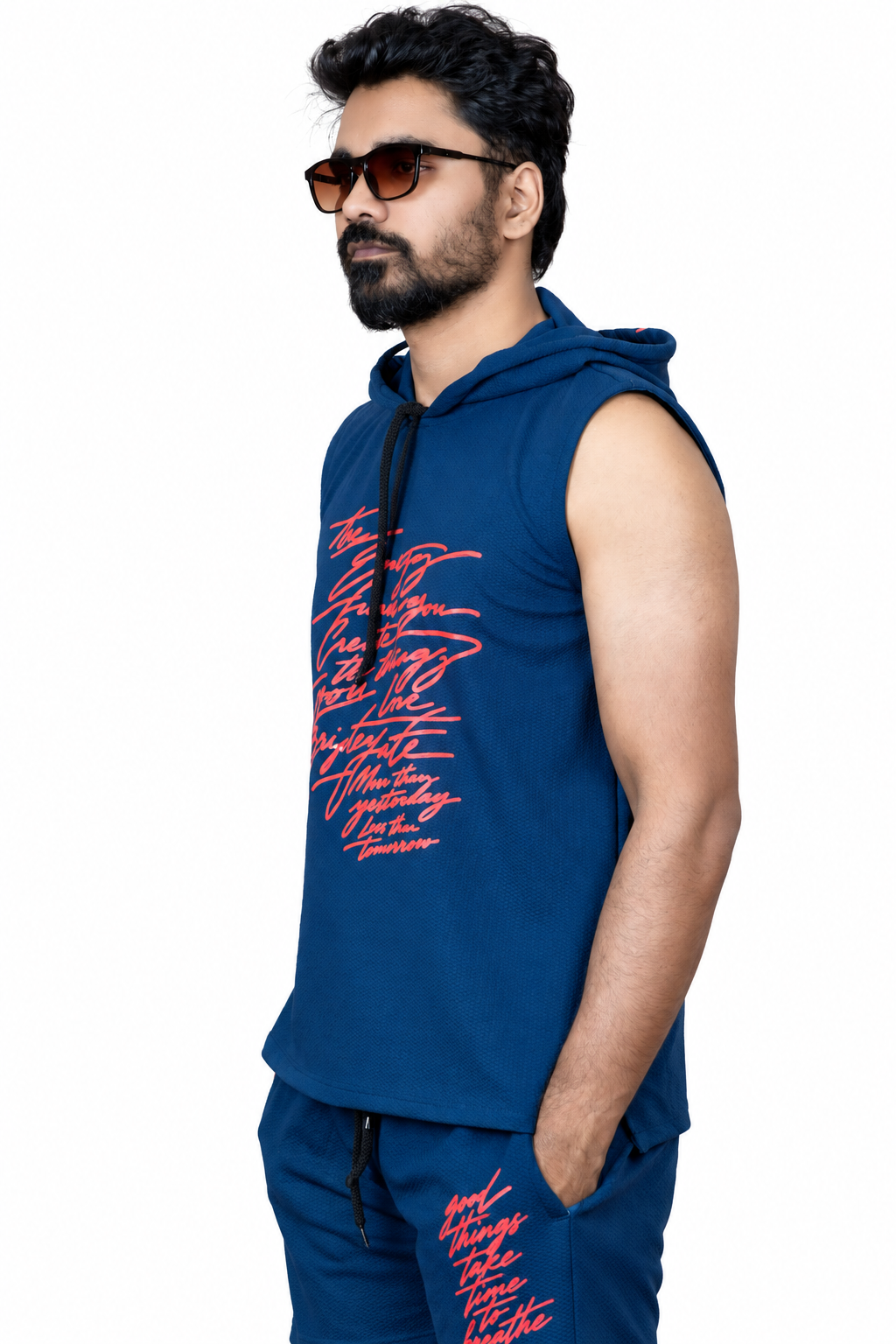 Men’s Blue Graphic Print Sleeveless Hoodie