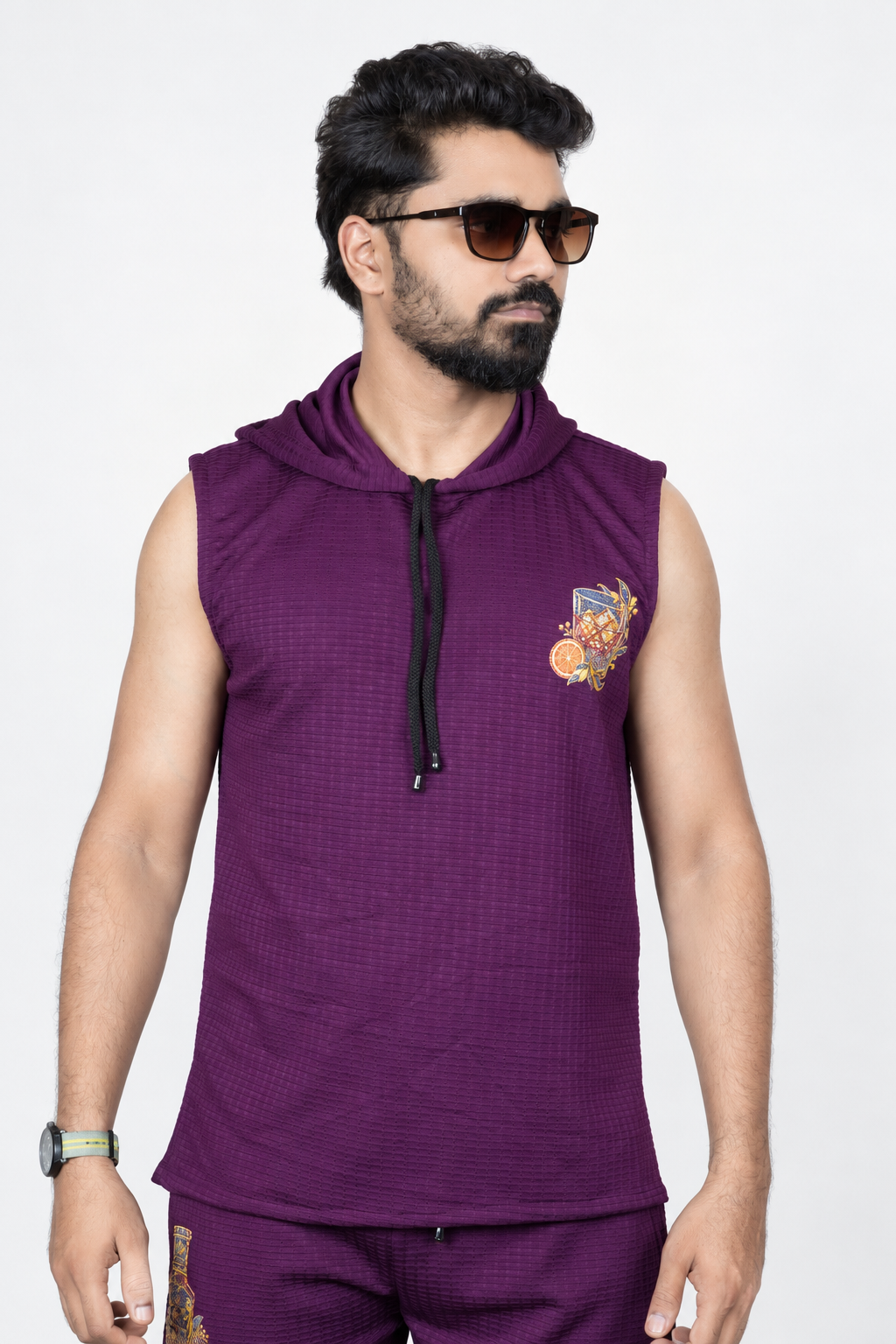 Men’s  Purple Graphic Print Sleeveless Hoodie