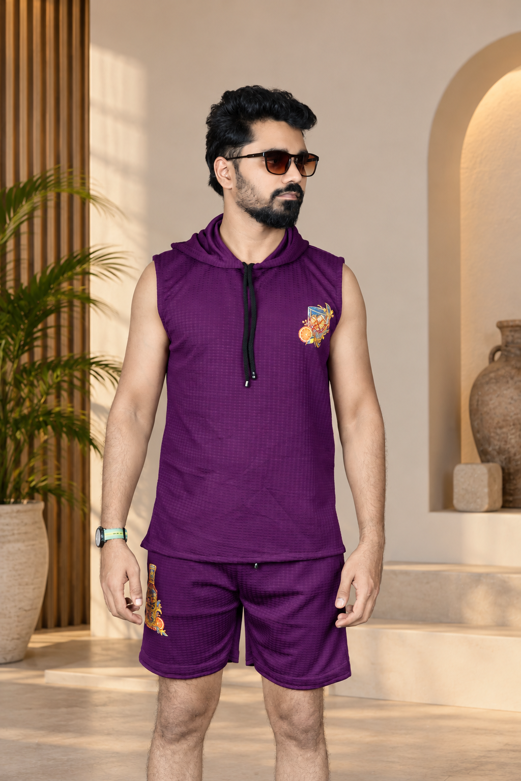 Men’s Purple Graphic Print Shorts