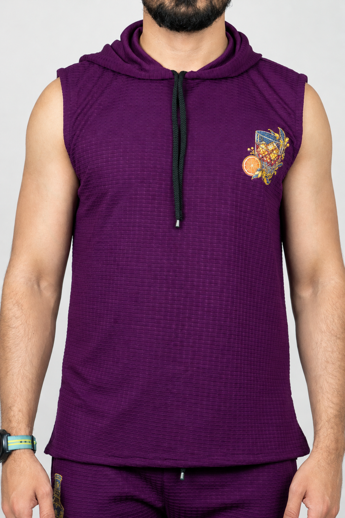Men’s  Purple Graphic Print Sleeveless Hoodie