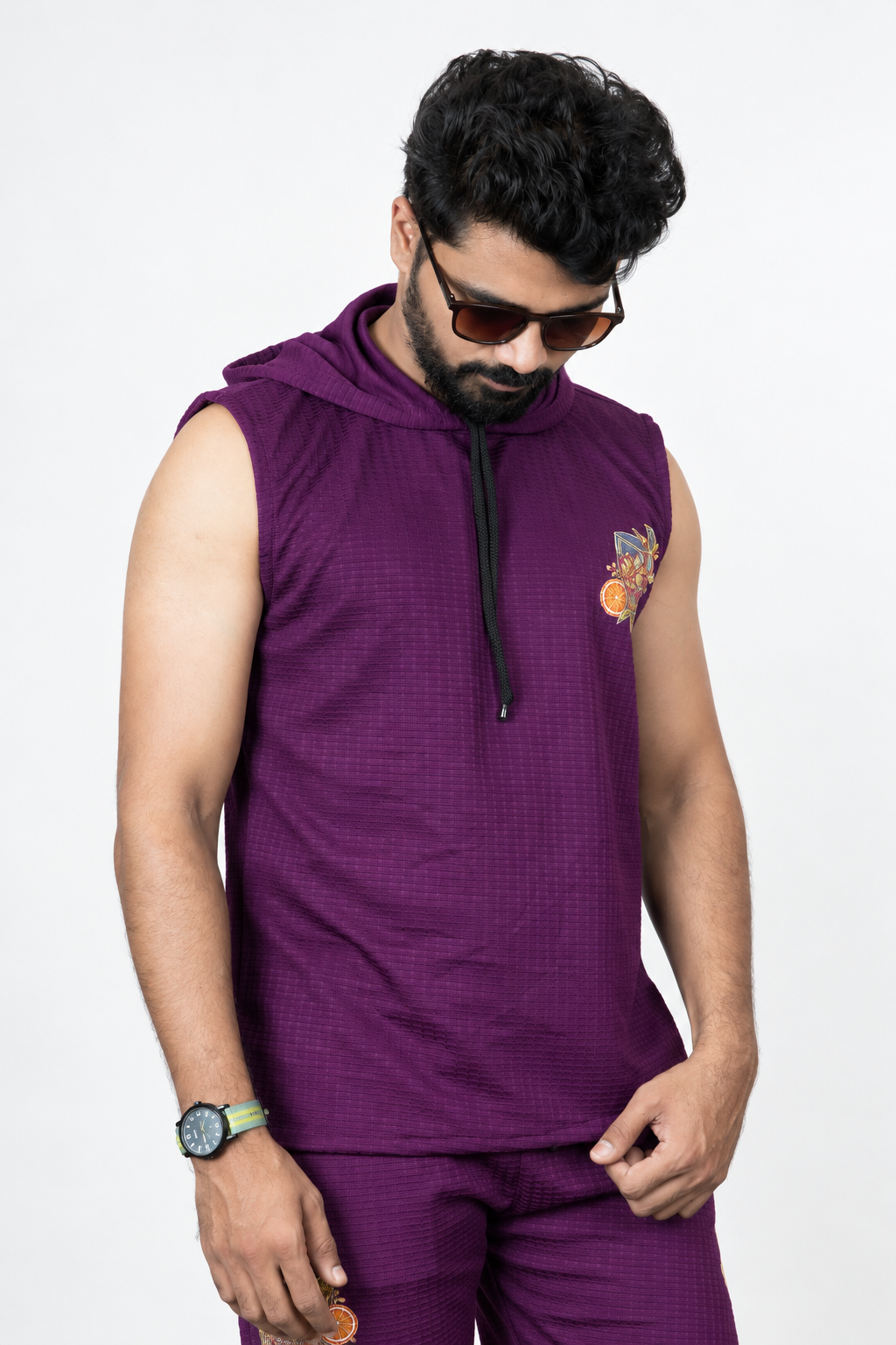 Men’s  Purple Graphic Print Sleeveless Hoodie
