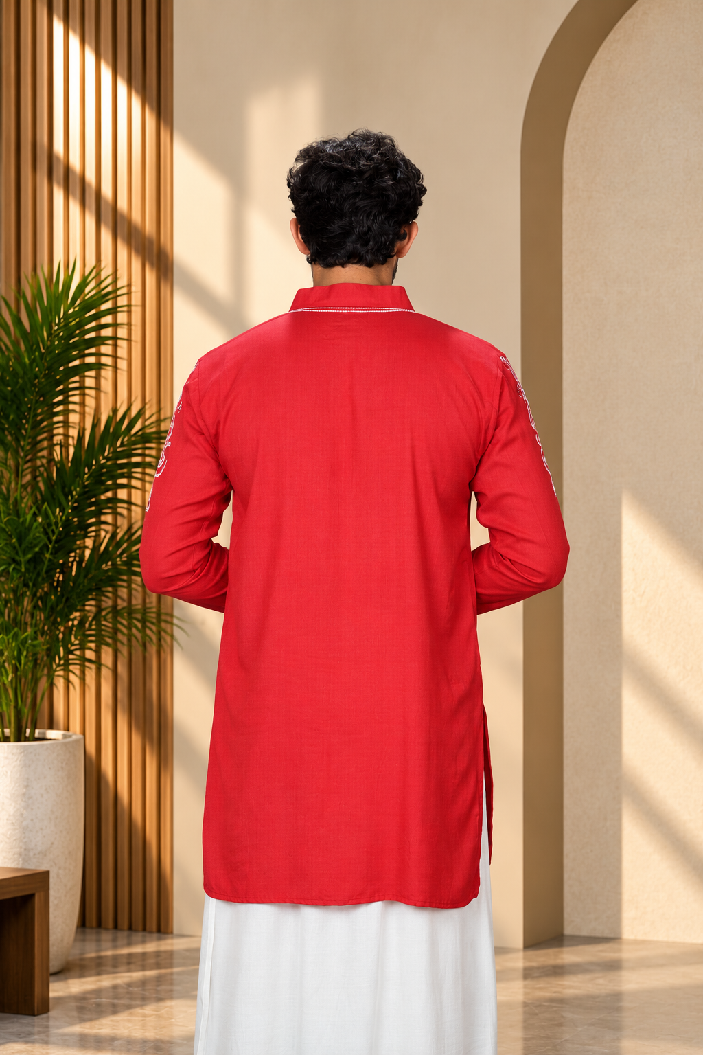 Men Red Colour Rayon Kurta with Emb look DTF Sticker