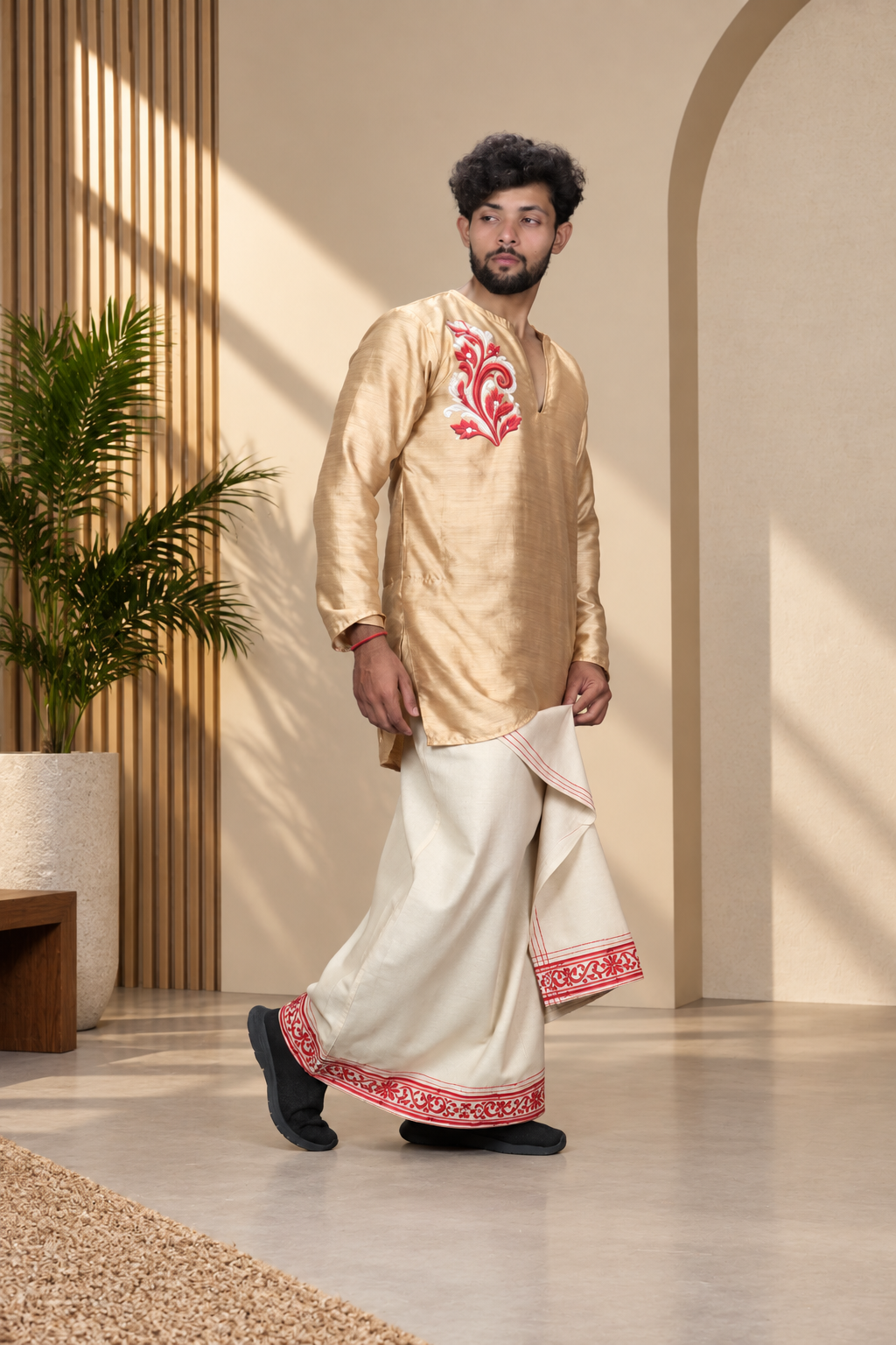 Golden Mulberry  Silk Embroidered Look DTF Sticker Print Kurta