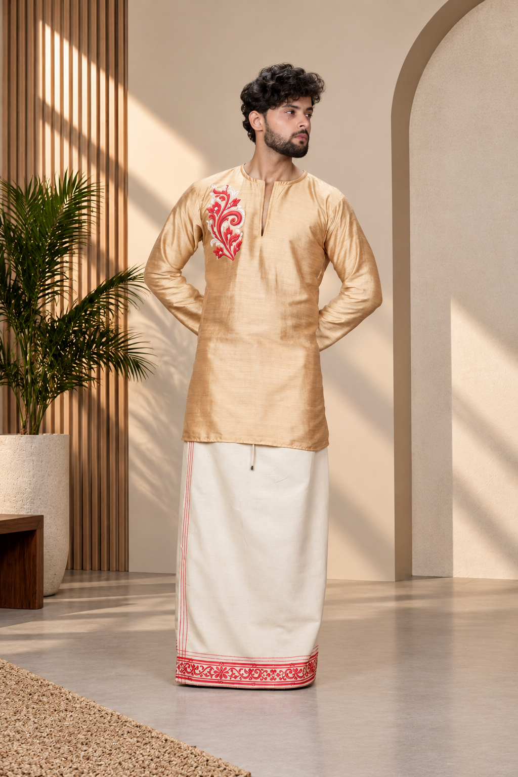 Golden Mulberry  Silk Embroidered Look DTF Sticker Print Kurta