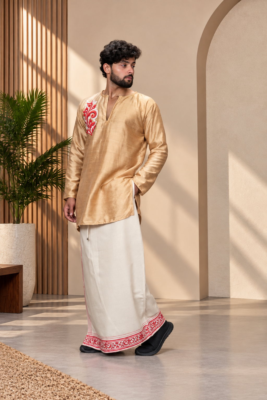 Golden Mulberry  Silk Embroidered Look DTF Sticker Print Kurta