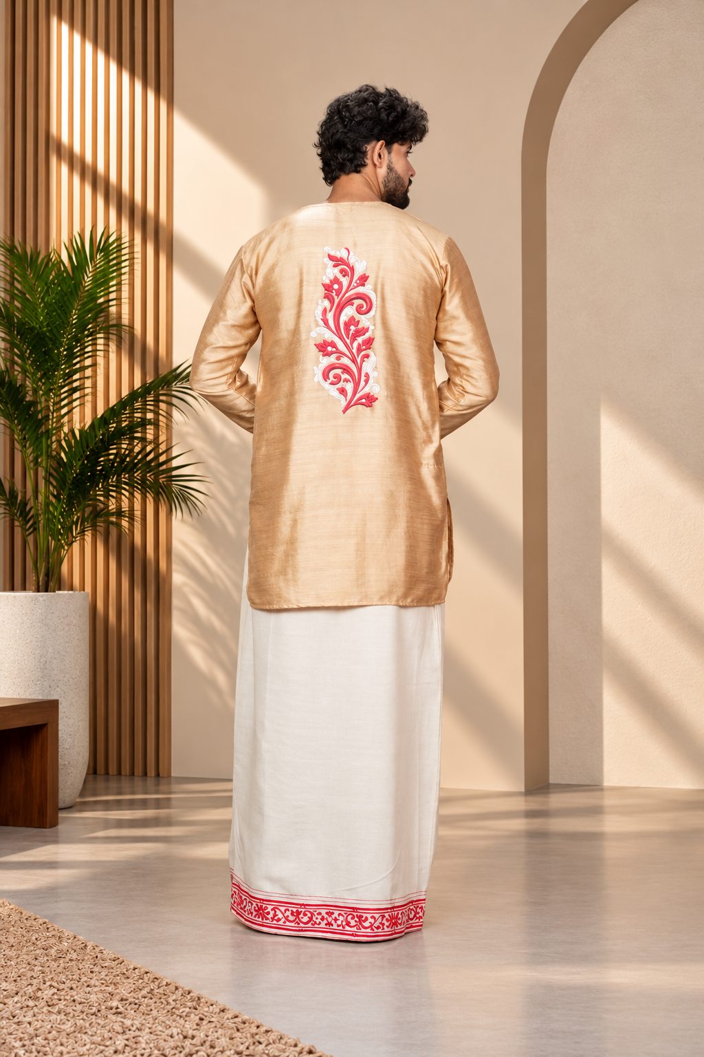 Golden Mulberry  Silk Embroidered Look DTF Sticker Print Kurta