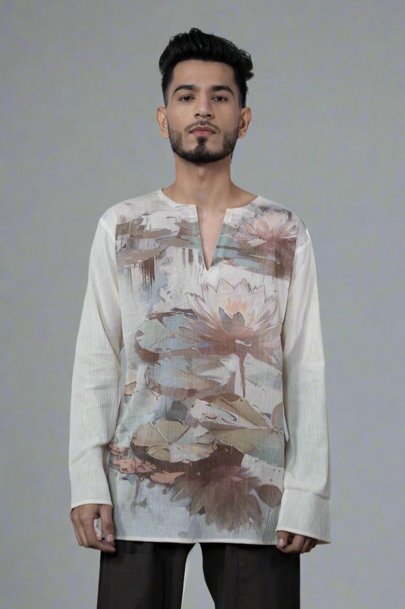 Lotus Flower Printed Cotton Kurta