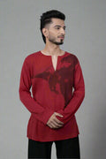 Red Printed Cotton Kurta - Nirmal Online