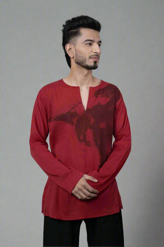 Red Printed Cotton Kurta