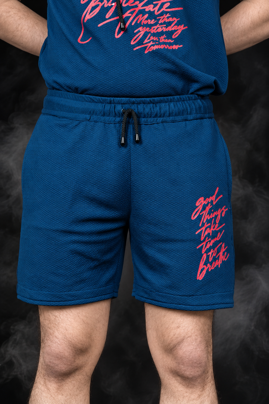 Men’s Blue Graphic Print Knitted Shorts