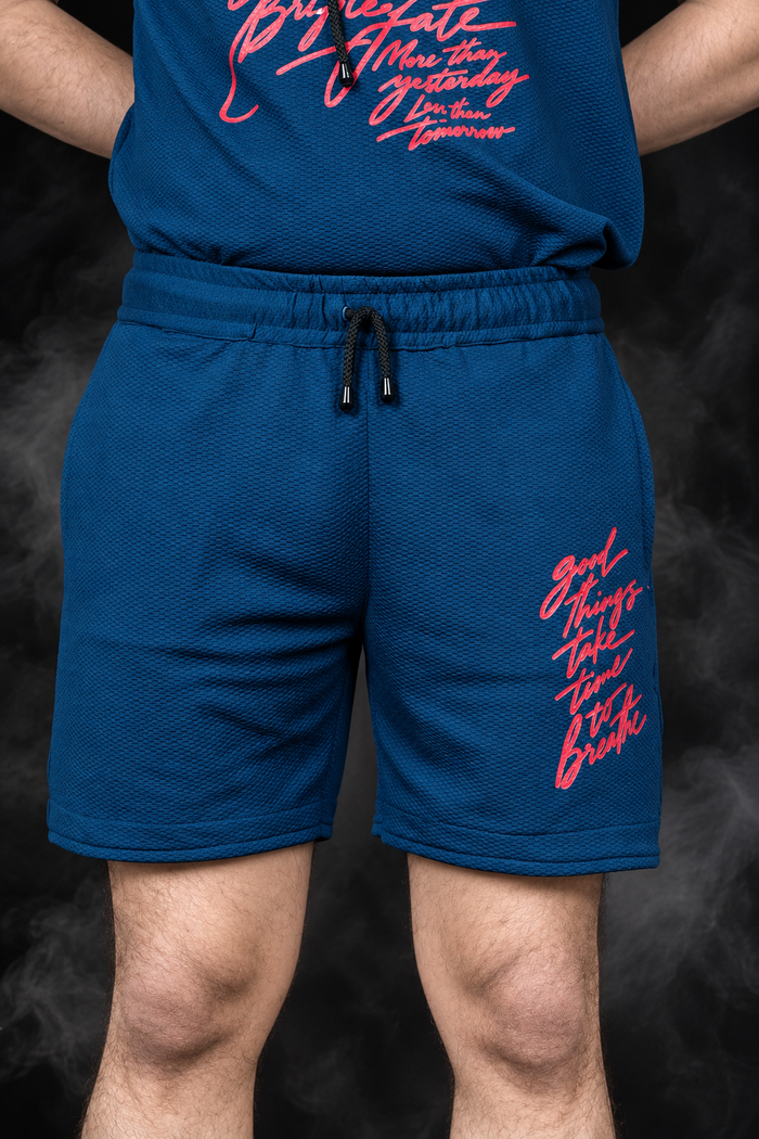 Men’s Blue Graphic Print Knitted Shorts