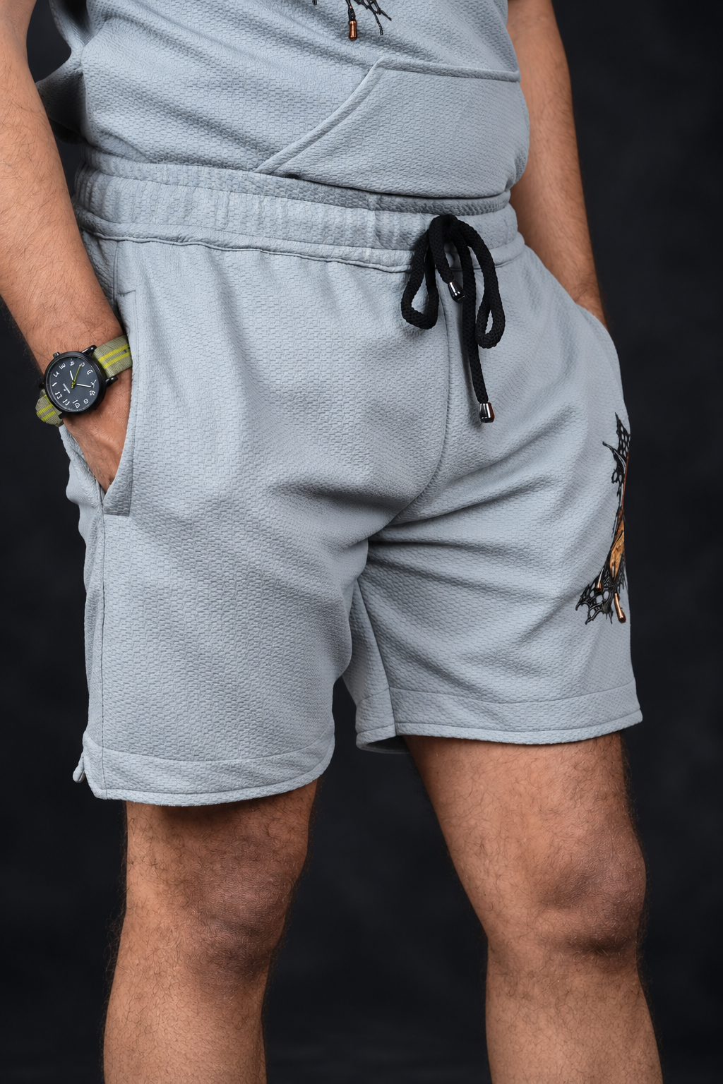 Men’s Light Grey Graphic Printed Shorts