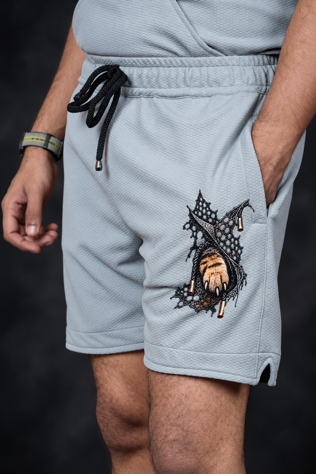 Men’s Light Grey Graphic Printed Shorts