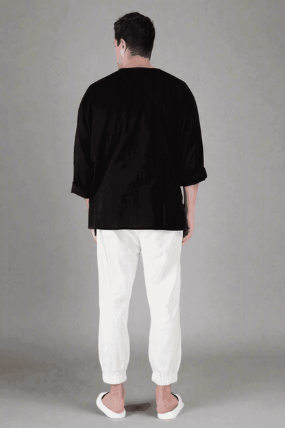 Black Off Shoulder Loose Cotton Kurta