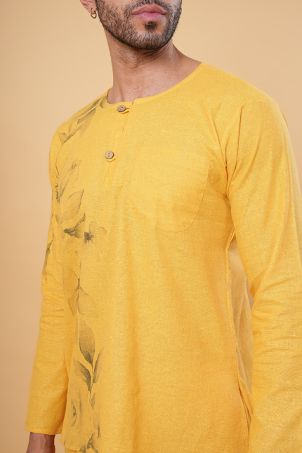 Mustard Floral Printed Kurta