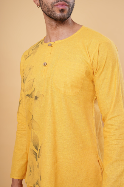 Mustard Floral Printed Kurta