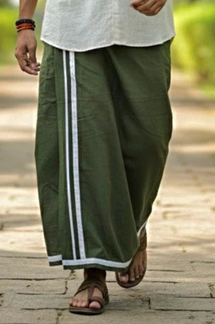 Men's Traditional White stipes Green Pajamalungi - Limited Edition
