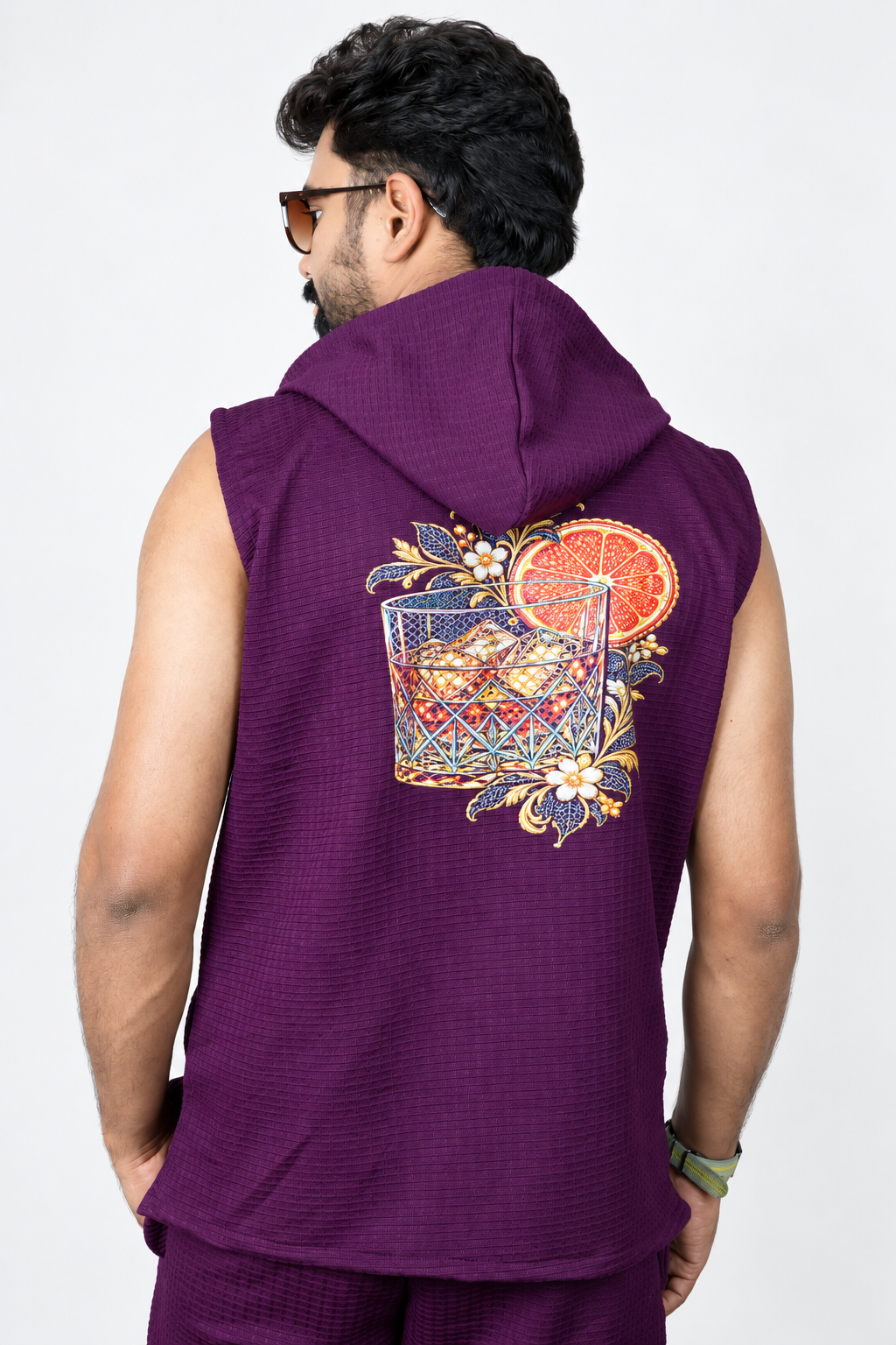 Men’s  Purple Graphic Print Sleeveless Hoodie