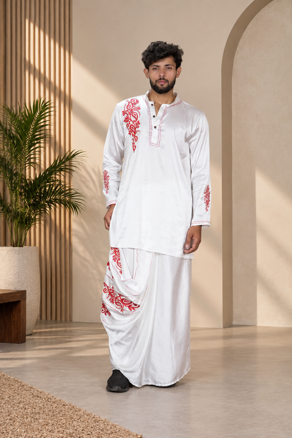 Ivory Heritage Embroidered Silk Kurta