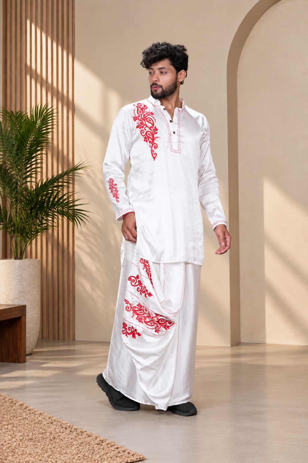 Ivory Heritage Embroidered Silk Kurta