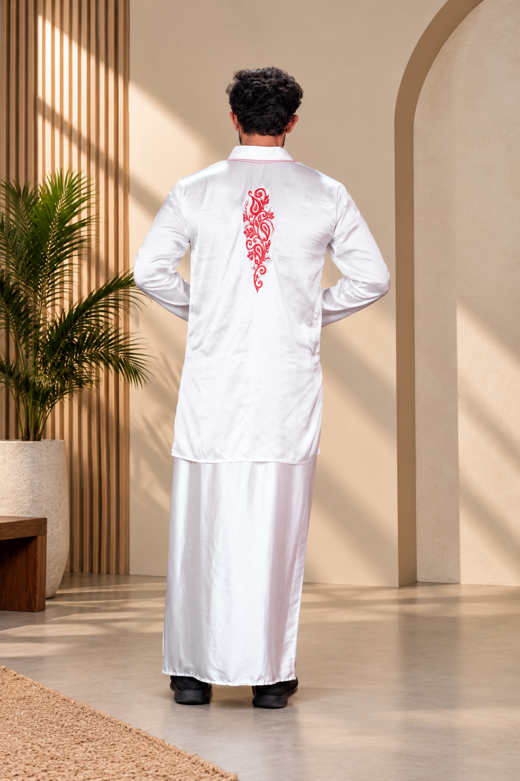 Ivory Heritage Embroidered Silk Kurta